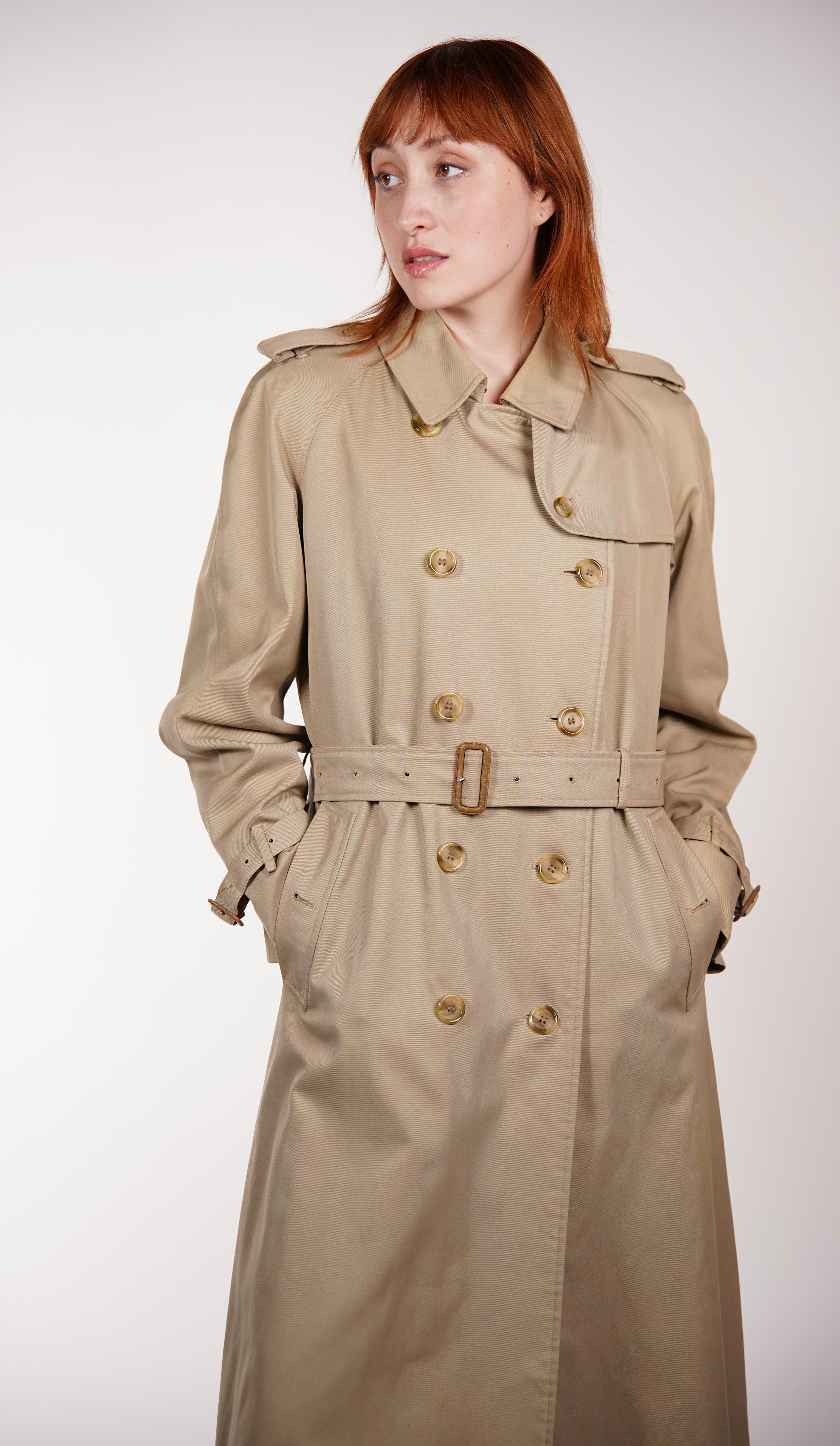 Burberry Double Breasted Green Trench Coat — Check It Vintage